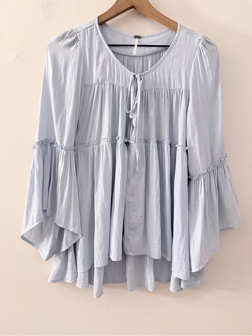 Free People Light Blue Tiered Peasant Blouse